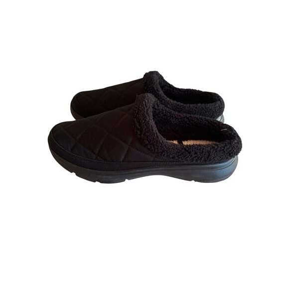 Vera Bradley Black Quilted Slip-On Slippers Faux Fur Lining Rubber Sole Size 10 - Picture 2 of 6